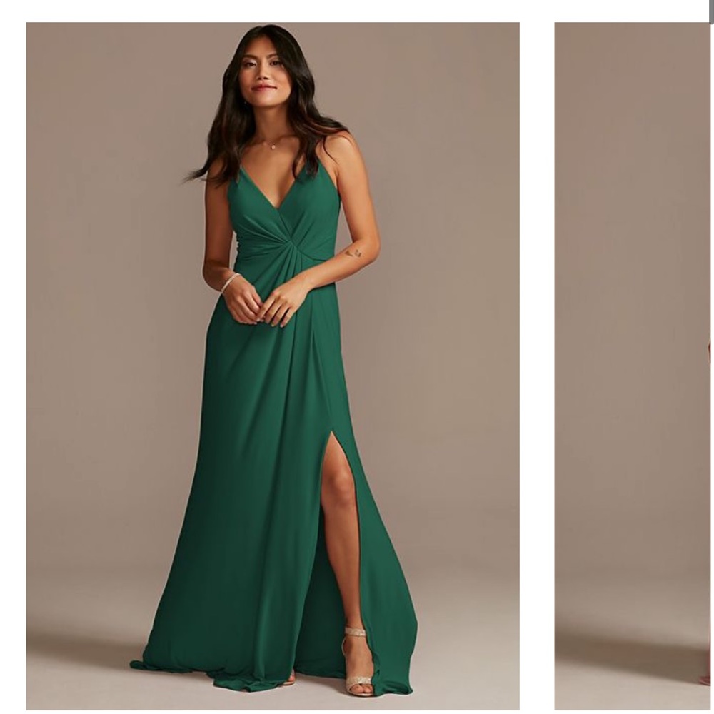 David’s Bridal Jersey A-Line Bridesmaid Dress with Knot Detail in Juniper - 2